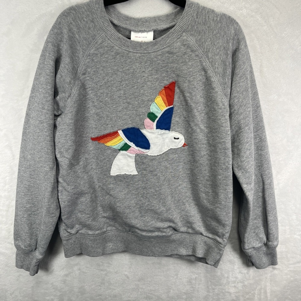 Hanna Andersson Crewneck Appliqué Sweater Girls 10 Bird Rainbow Cotton Fall